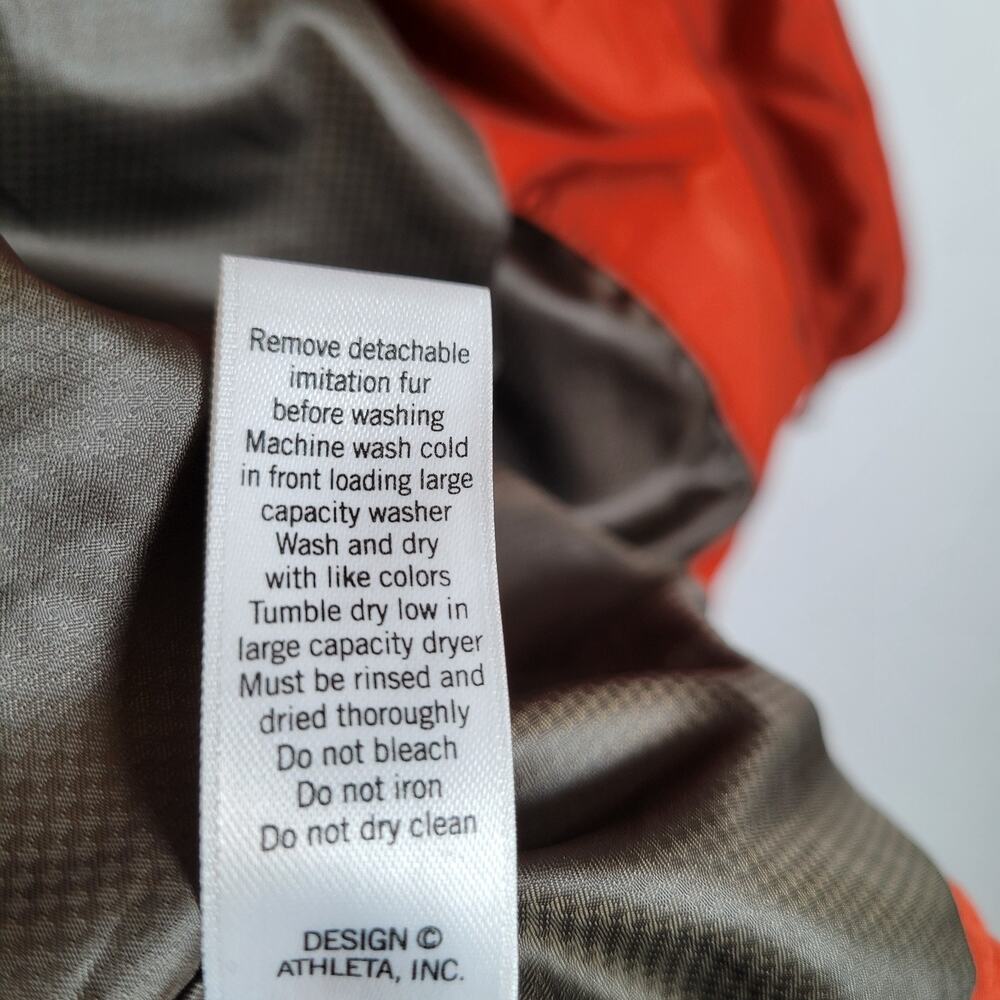 Athleta Womens Quilted Down Faux Fur Hooded Puffer Vest Size XS Orange Hiking - Picture 8 of 11